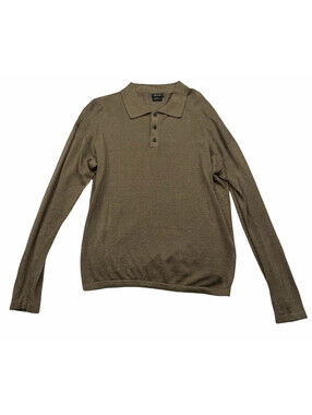 Massimo Dutti Men's Linen Polo Shirt Long Sleeve Brown Size M